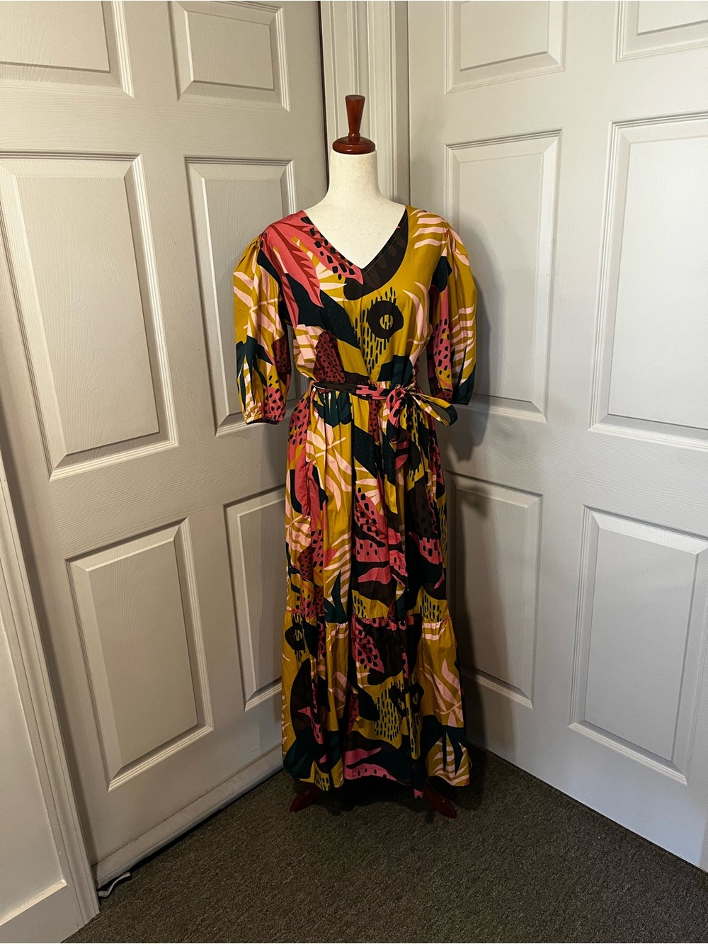 Maude Vivante Multi Fall Color Leaf Maxi Dress Size XL
